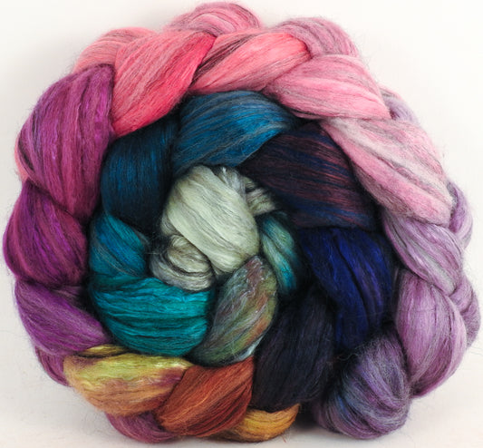 Batt in a Braid #9 -Color Me Happy -(5.3 oz.) Superfine Merino/ Mulberry Silk / Black Alpaca (50/40/10)
