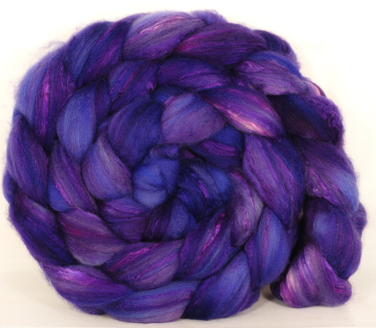 Batt in a Braid #5 -So Very Violet -(6 oz.) Merino/ Camel/ silk/ faux cashmere/ firestar (25/25/25/12/12) - Inglenook Fibers