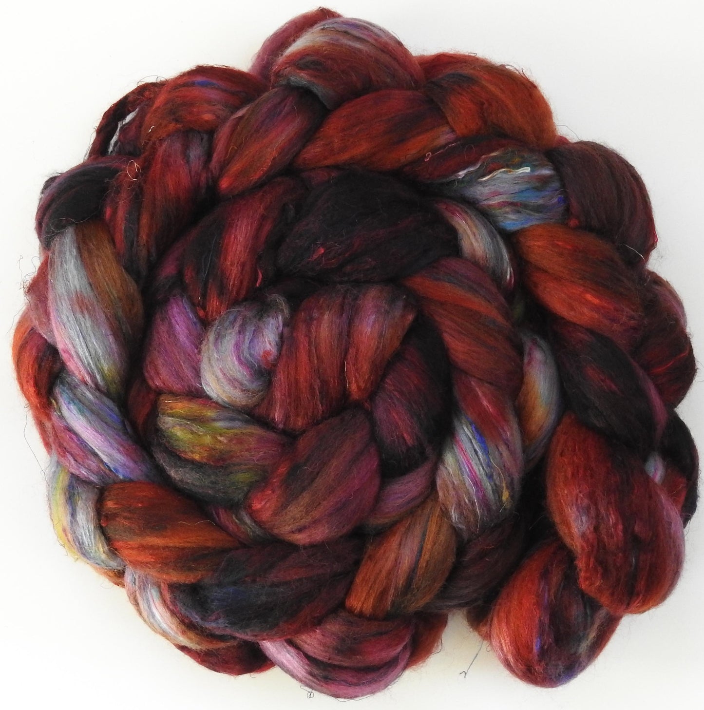 Heartbeat (5.9 oz)- Fusion Series - Batt in a Braid #39 -Falkland Merino/ Mulberry Silk / Sari Silk (50/25/25)