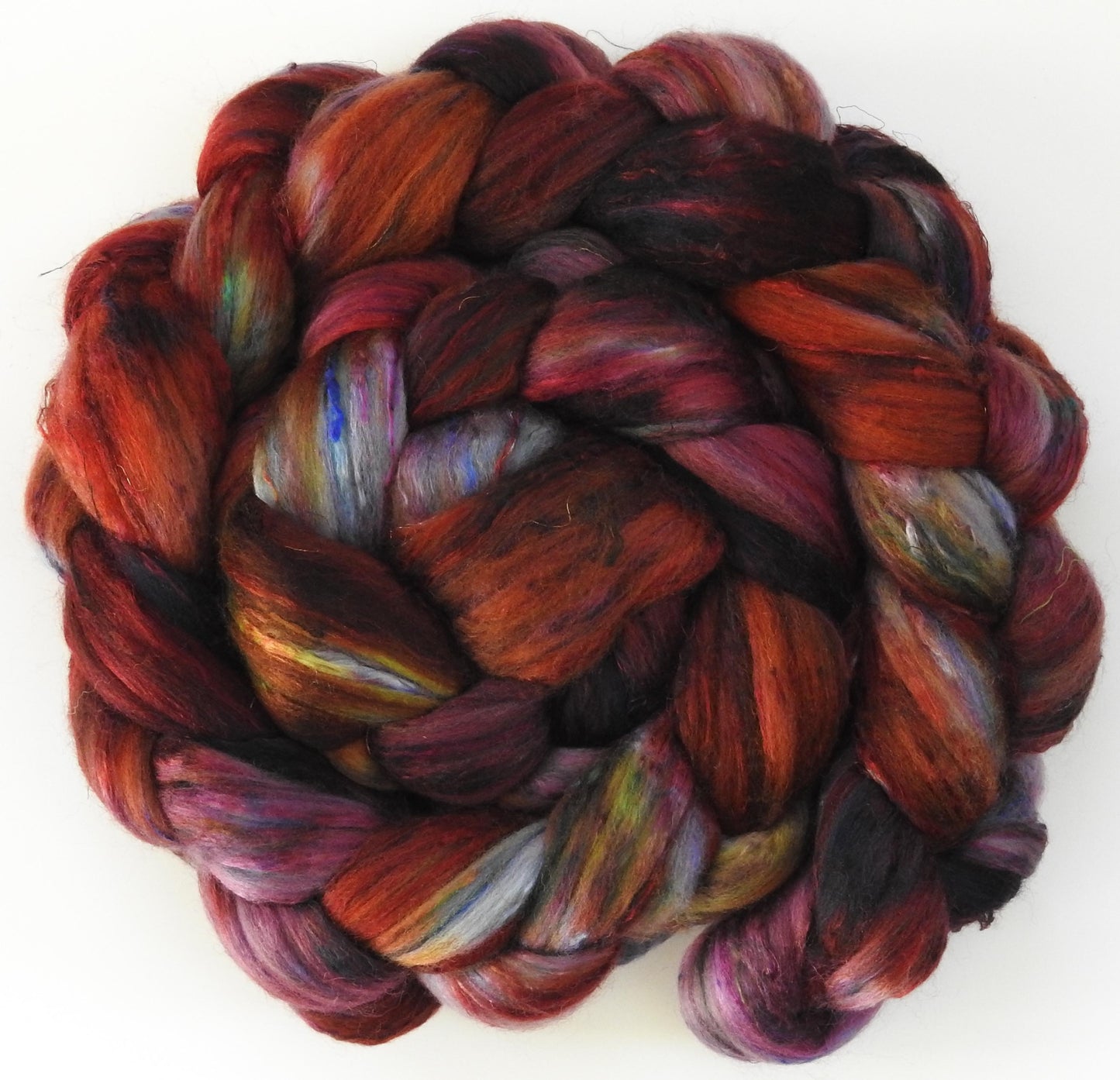 Heartbeat (5.9 oz)- Fusion Series - Batt in a Braid #39 -Falkland Merino/ Mulberry Silk / Sari Silk (50/25/25)