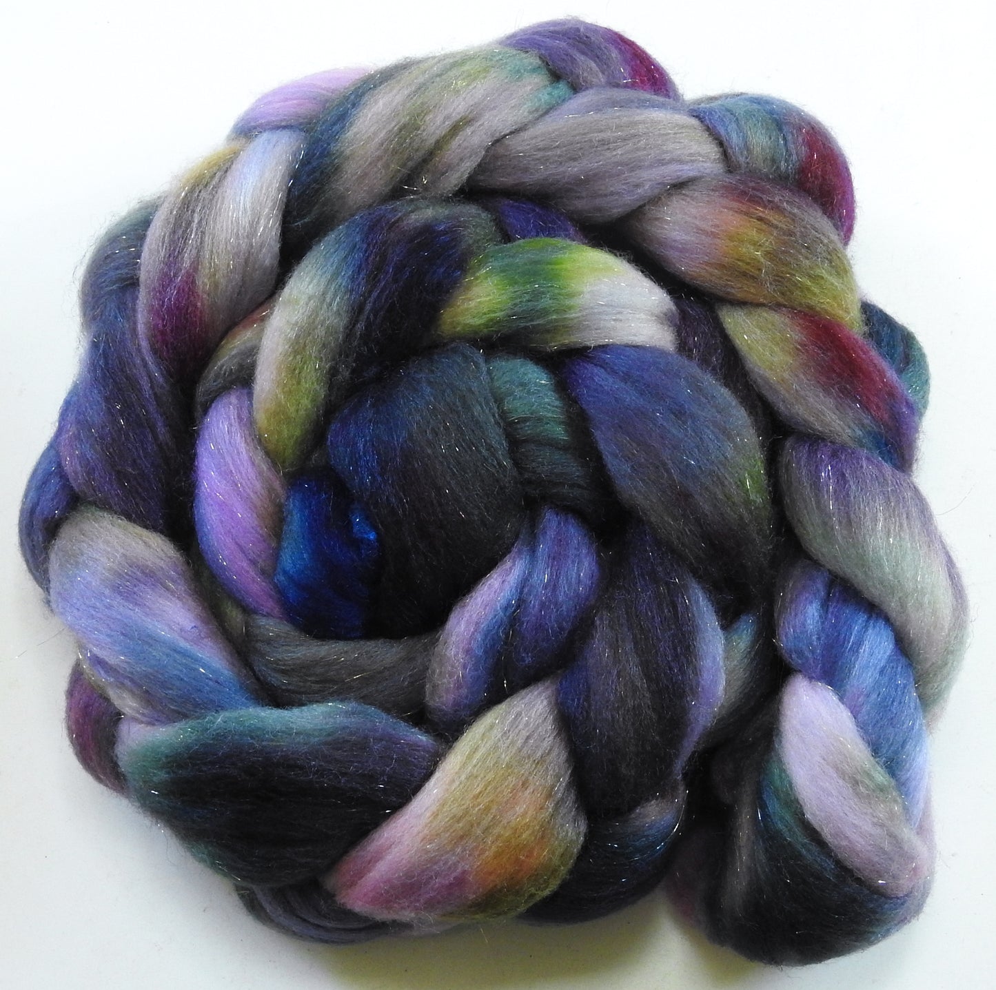 Purple Rain - Batt in a Braid #58- Superfine Merino/Tussah silk/Gold Stellina(65/25/10)