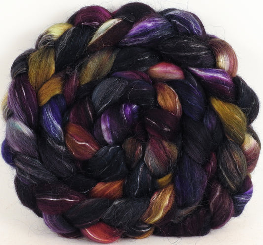 Batt in a Braid #31- Nuummite -( 5.4 oz. ) - Polwarth/ Mulberry Silk / Baby Alpaca / Rainbow Firestar/ Tencel( 40/25/15/10/10)
