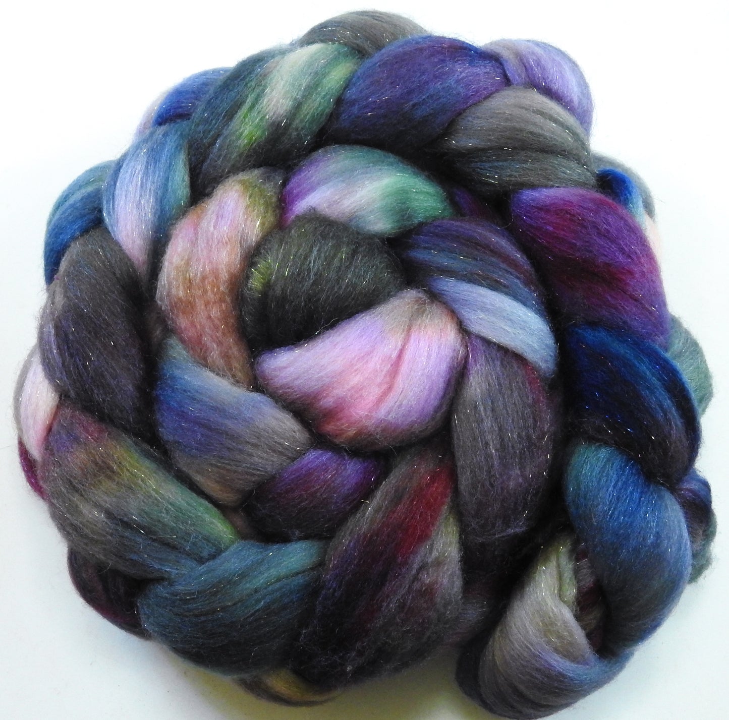 Purple Rain - Batt in a Braid #58- Superfine Merino/Tussah silk/Gold Stellina(65/25/10)