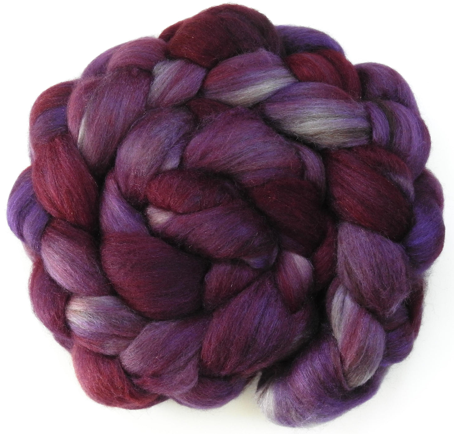 Boysenberry - (5.1 oz) Batt in a Braid #53- YAK/ Tussah silk/ Superfine Merino/Gold Stellina(30/30/30/10)