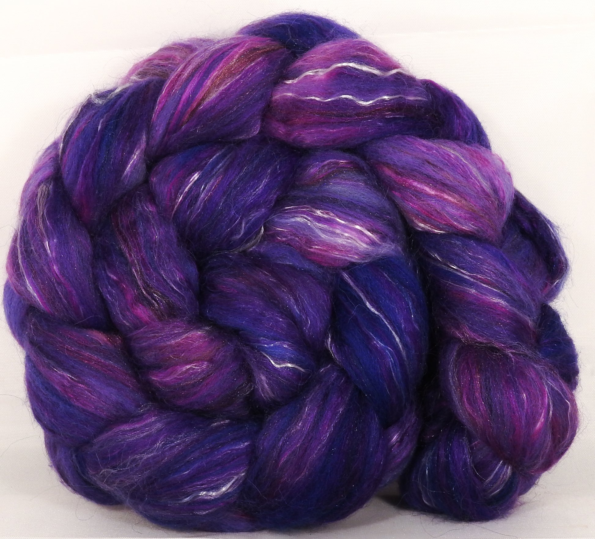 Batt in a Braid #31-So Very Violet -( 5.5 oz. ) - Polwarth/ Mulberry Silk / Baby Alpaca / Rainbow Firestar/ Tencel( 40/25/15/10/10) - Inglenook Fibers