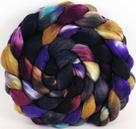 Batt in a Braid #48 -Nuummite -(5.2 oz.) Superfine Merino/ Mulberry silk/ Camel/ Gold Stellina (55/25/15/5)