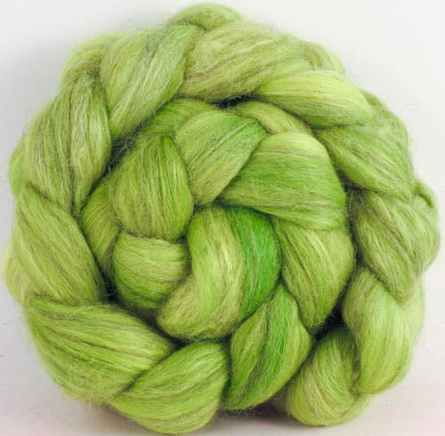 Batt in a Braid #1- Inchworm -(5.5 oz.) Falkland/ Grey Baby Alpaca/ Tussah Silk/ Firestar (40/25/25/10)