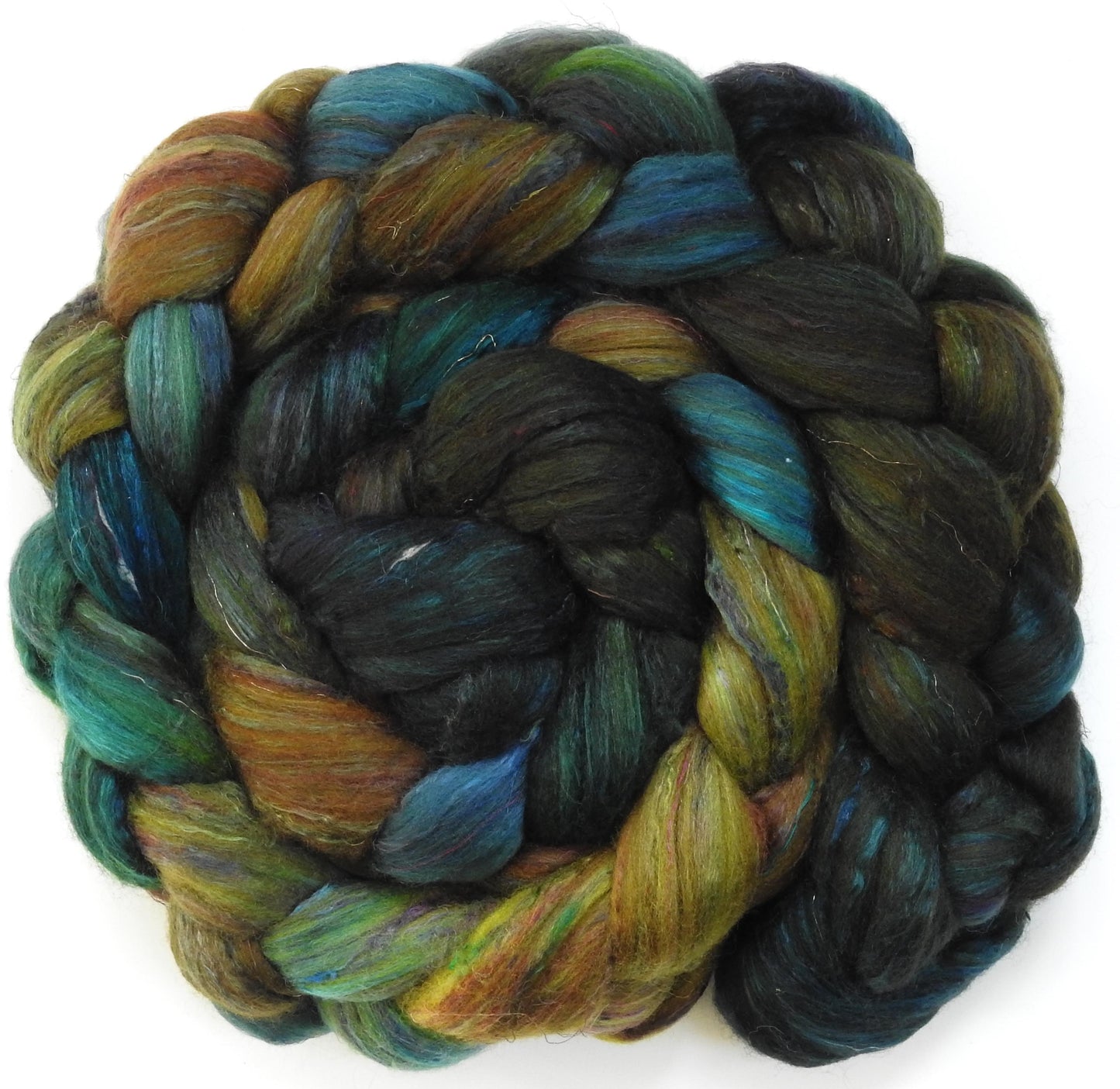 Pesto (5.7 oz)- Batt in a Braid #39 -Falkland Merino/ Mulberry Silk / Sari Silk (50/25/25)