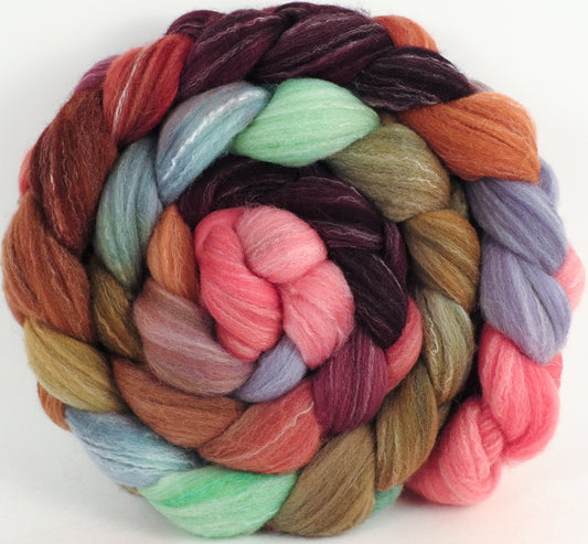 Hand dyed top for spinning -Kelim - (5.3 oz.) Targhee/silk/ bamboo (80/10/10)