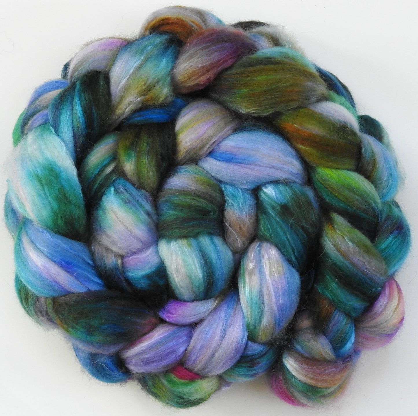 Flight of Fancy (5.7 oz) -Fusion Series- Batt in a Braid #5- Merino/ Camel/ silk/ faux cashmere/ firestar (25/25/25/12/12)