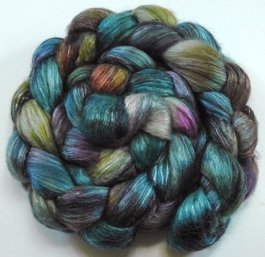 Second Wind (5.4 oz) Batt in a Braid #57- Camel/Baby Alpaca/Mint fiber  (50/25/25)