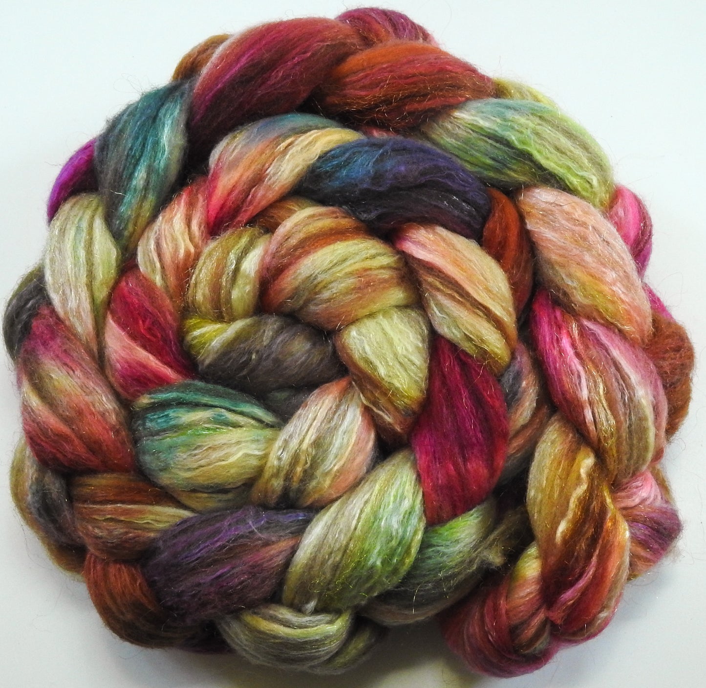 Wild Goose Chase (5.6 oz) - Batt in a Braid #7 - Polwarth/ Manx / Mulberry silk/ Firestar (30/30/30/10)