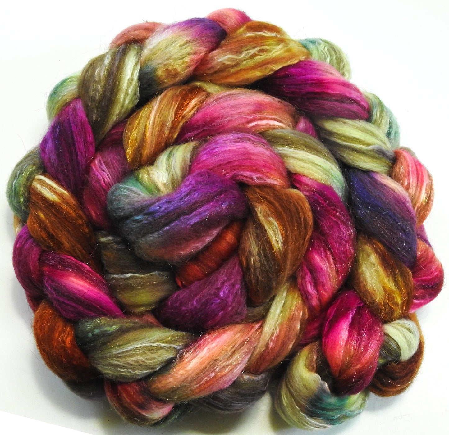Wild Goose Chase (5.6 oz) - Batt in a Braid #7 - Polwarth/ Manx / Mulberry silk/ Firestar (30/30/30/10)