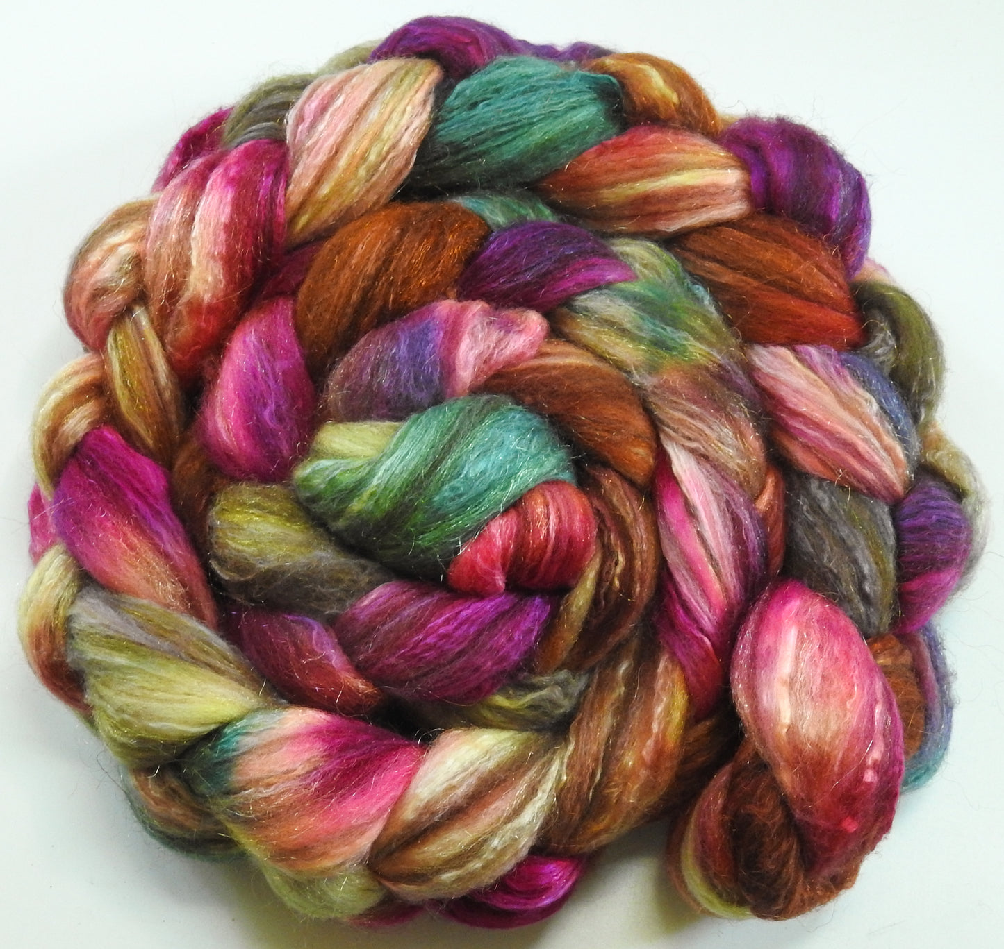 Wild Goose Chase (5.6 oz) - Batt in a Braid #7 - Polwarth/ Manx / Mulberry silk/ Firestar (30/30/30/10)