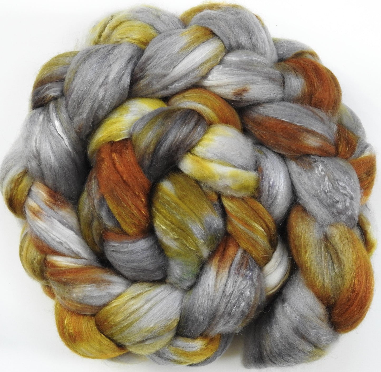 Metallurgy - Glazed Solid- Batt in a Braid #5- Merino/ Camel/ silk/ faux cashmere/ firestar (25/25/25/12/12)