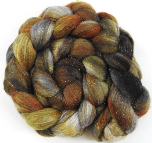 Metallurgy -Glazed Solid- Batt in a Braid #53- YAK/ Tussah silk/ Superfine Merino/Gold Stellina(30/30/30/10)