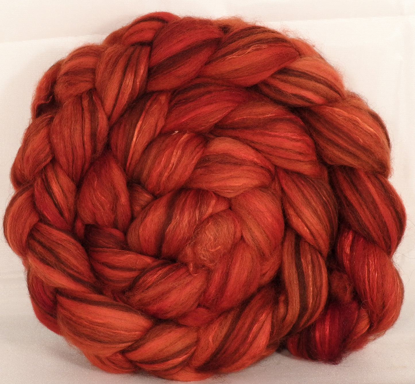 Hand dyed top for spinning - Holly Berry - (5.2 oz.) 18.5 mic merino/ camel/ brown alpaca/ mulberry silk/ (40/20/20/20) - Inglenook Fibers