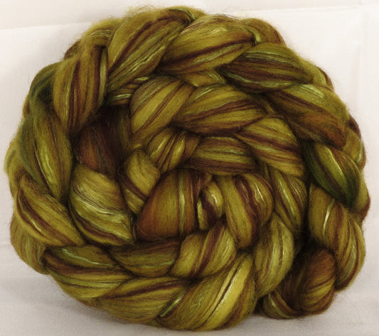 Hand dyed top for spinning - Asparagus - (5.2 oz.) 18.5 mic merino/ camel/ brown alpaca/ mulberry silk/ (40/20/20/20) - Inglenook Fibers