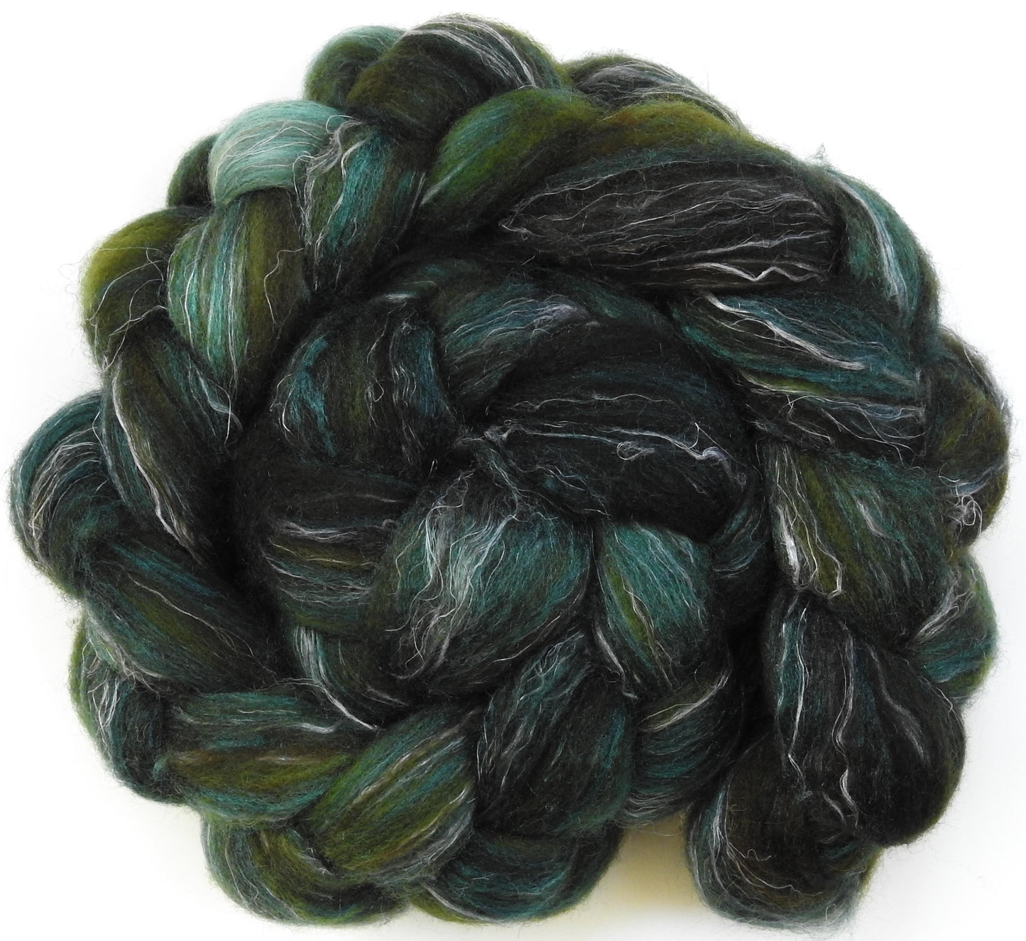 Hemlock - Batt in a Braid #32 -(5.6 oz)  Manx Loaghtan/ Wht Bfl / Tussah Silk/ Flax( 30/30/30/10)