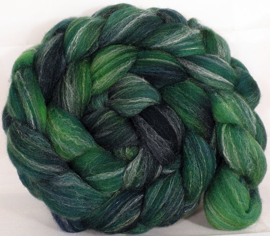 Hand dyed top for spinning - Juniper - (5.2 oz.) Targhee/silk/ bamboo ( 80/10/10) - Inglenook Fibers