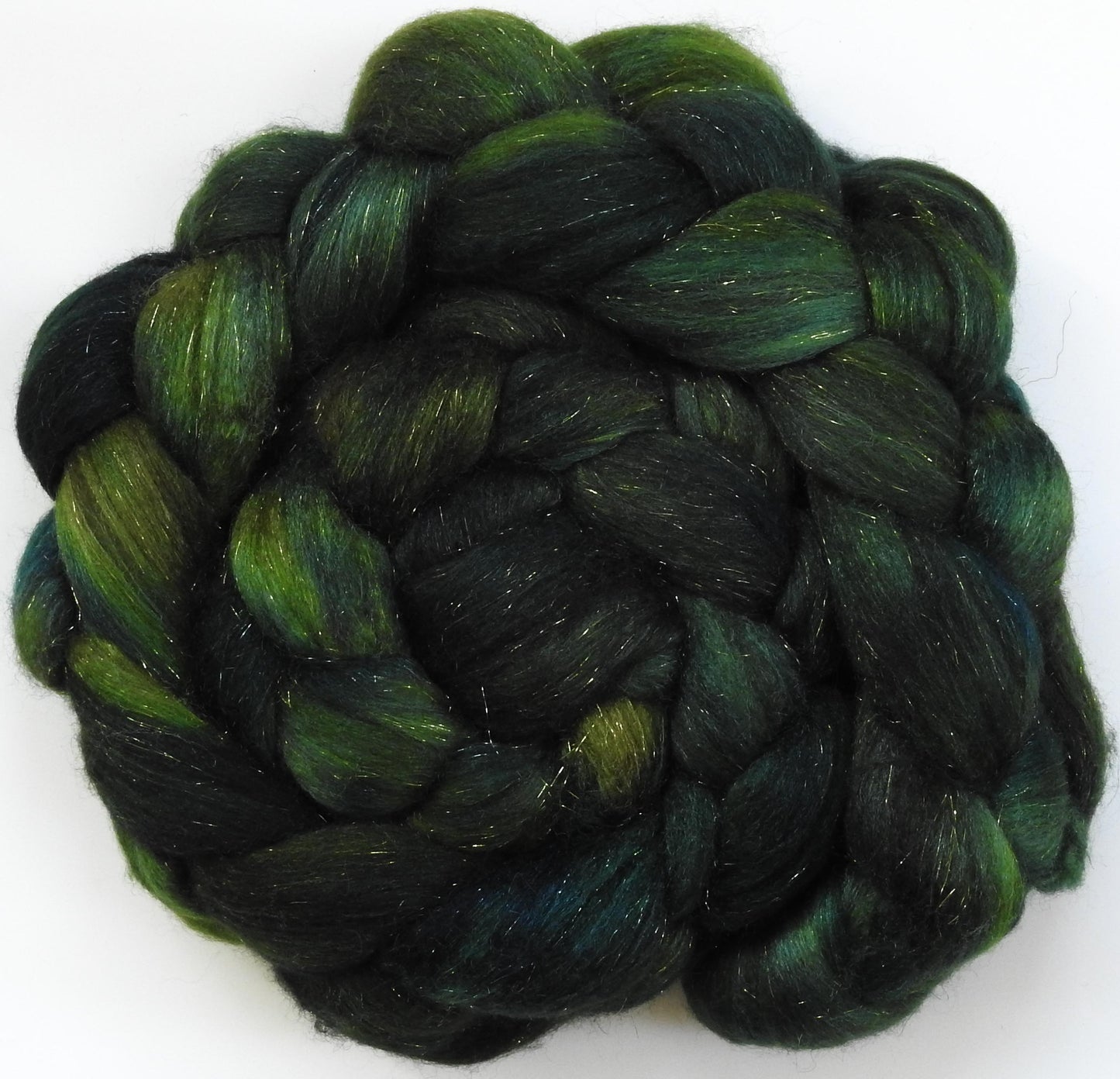 Dendrophile - (5.1 oz) -Glazed Solid- Batt in a Braid #53- YAK/ Tussah silk/ Superfine Merino/Gold Stellina(30/30/30/10)