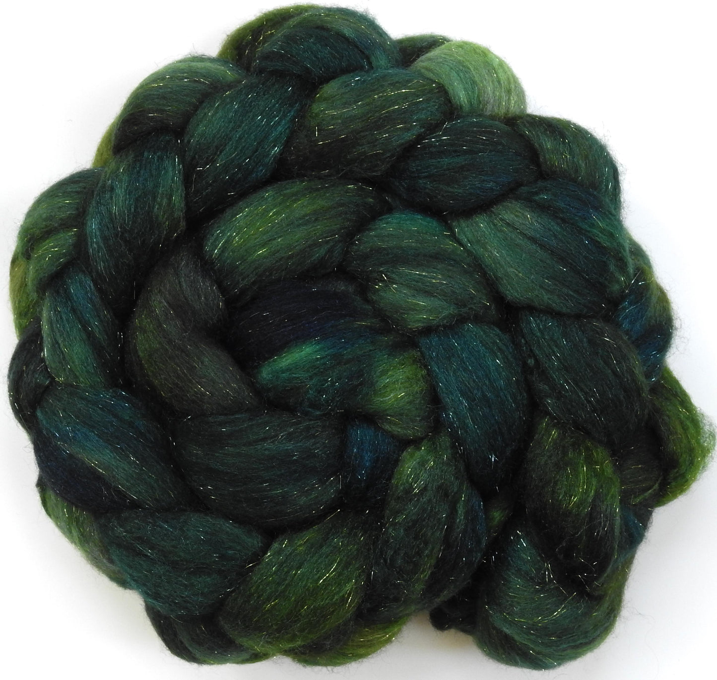 Dendrophile - (5.1 oz) -Glazed Solid- Batt in a Braid #53- YAK/ Tussah silk/ Superfine Merino/Gold Stellina(30/30/30/10)