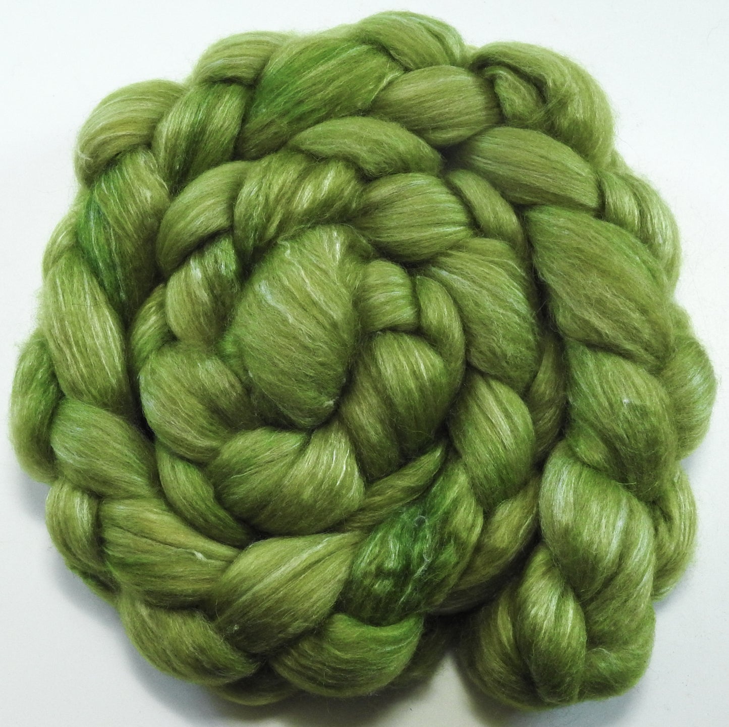 Sour Apple (5.1 oz) Batt in a Braid #57- Camel/Baby Alpaca/Mint fiber  (50/25/25)