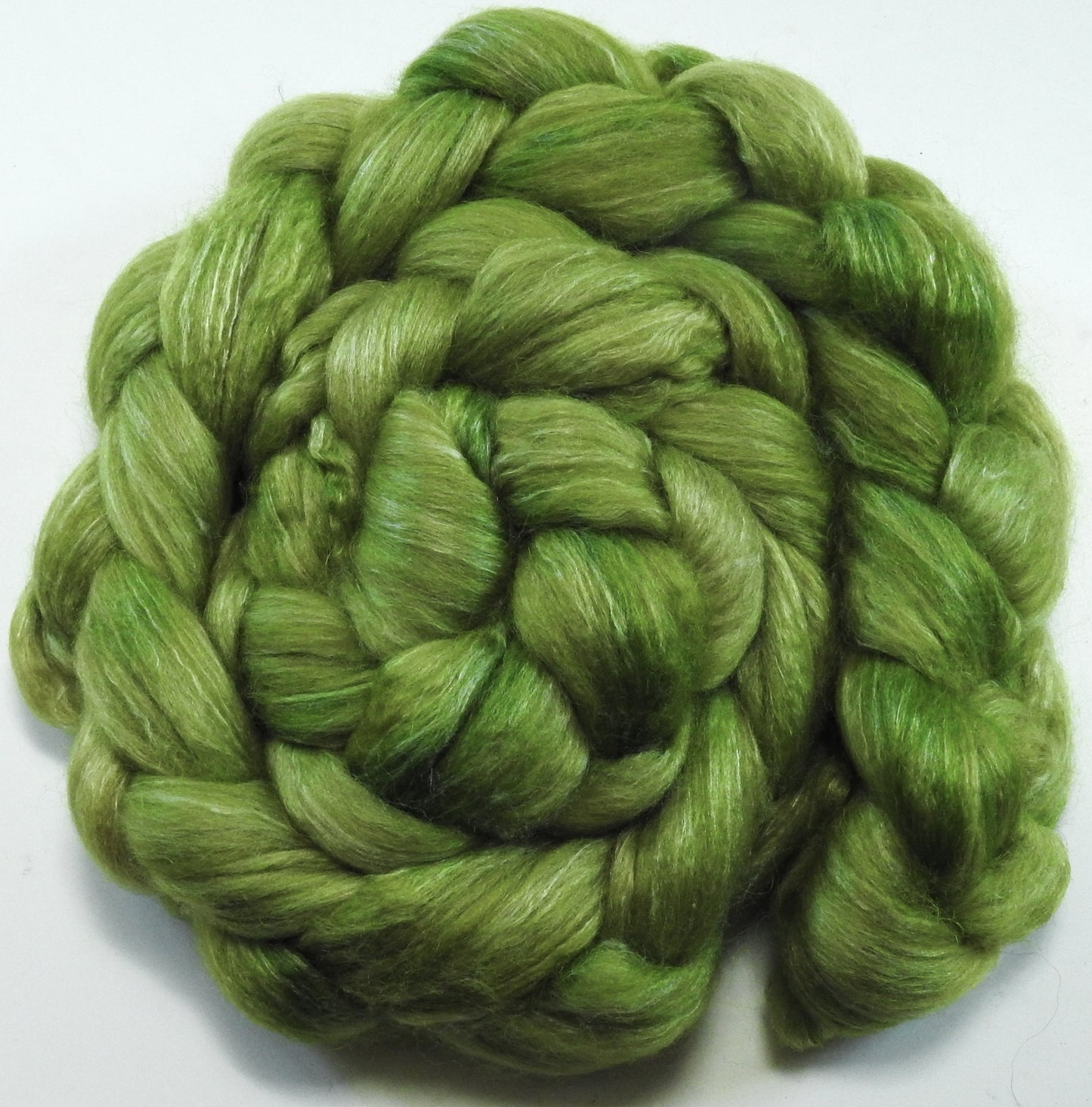 Sour Apple (5.1 oz) Batt in a Braid #57- Camel/Baby Alpaca/Mint fiber  (50/25/25)