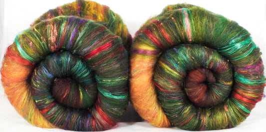 O Tannenbaum (3.6 oz.) - Roly-Poly Batts- 30% Australian Bond fleece, merino, silk, rambouillet, bamboo, silk noil, lots of angelina! - Inglenook Fibers