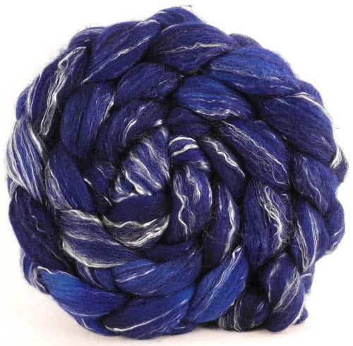 Batt in a Braid #17- Lights Out -(5.1 oz.) Grey Corriedale/ Tussah silk/ Tencel (50/25/25)
