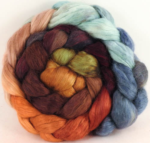 Hand-dyed wensleydale/ mulberry silk roving (65/35) - Squirrel's Pantry - (5.5 oz.)