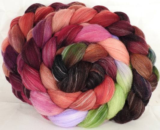 Hand dyed top for spinning - Plum Pudding - (5.4 oz.) Targhee/silk/ bamboo ( 80/10/10) - Inglenook Fibers