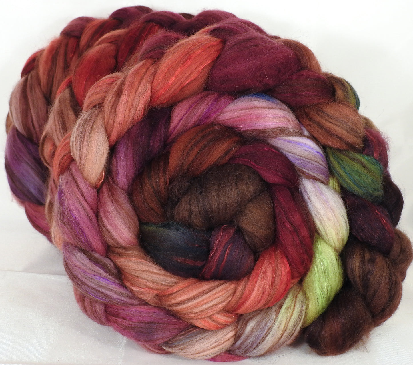 Hand dyed top for spinning - Plum Pudding - 18.5 mic merino/ camel/ brown alpaca/ mulberry silk/ (40/20/20/20) - Inglenook Fibers