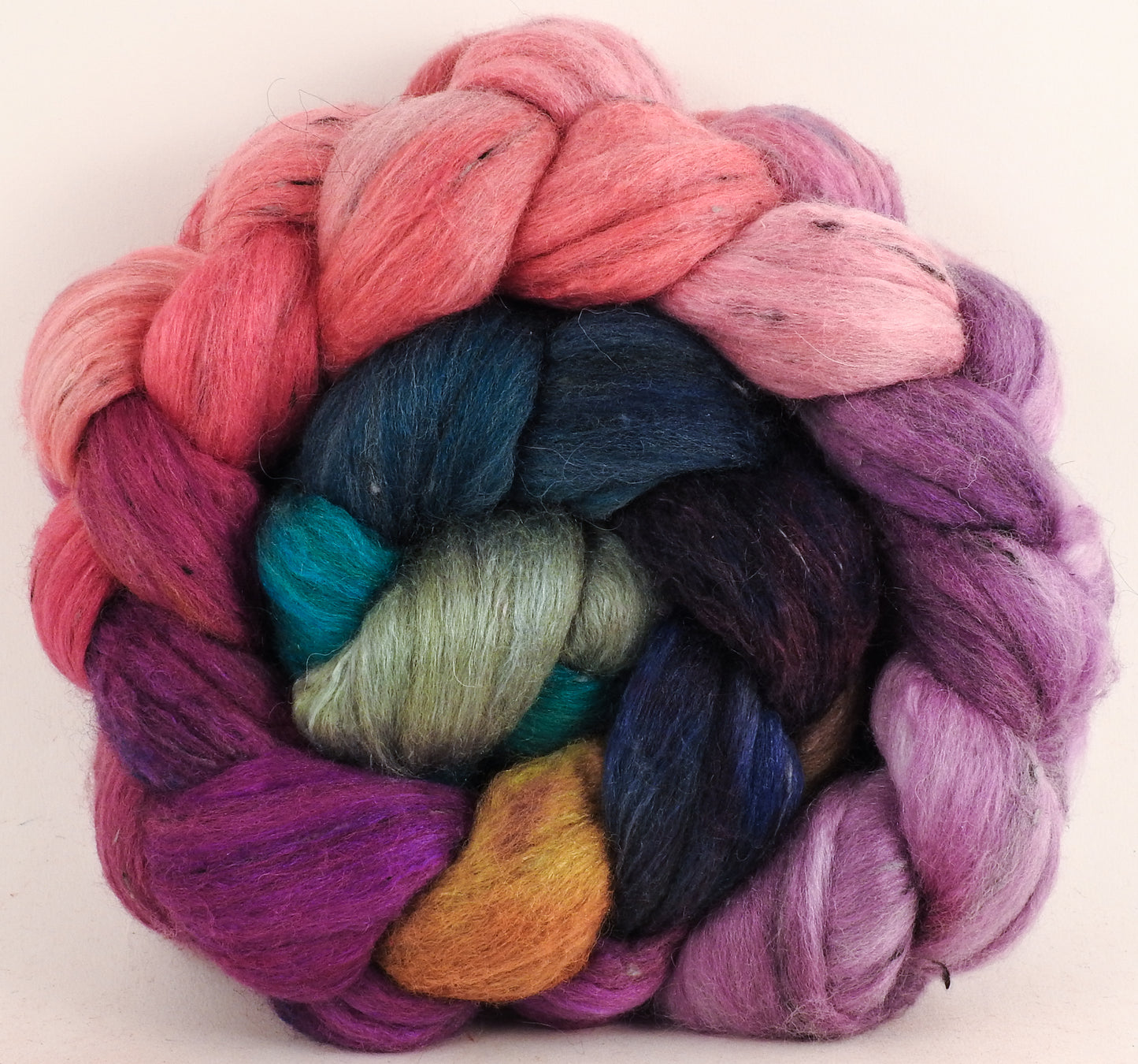 Batt in a Braid #49 - Color Me Happy (5.5 oz) - Polwarth/ Mulberry Silk/ Tweed Blend (50/25/25)