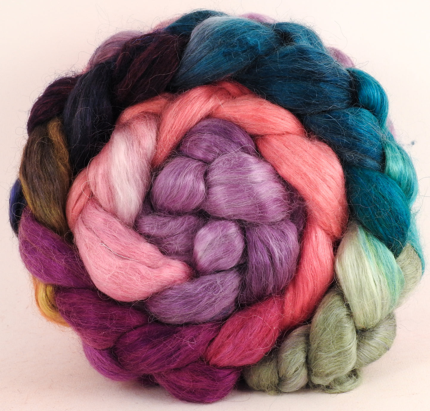 Hand-dyed wensleydale/ mulberry silk roving (65/35) -Color Me Happy - (5.5 oz.)