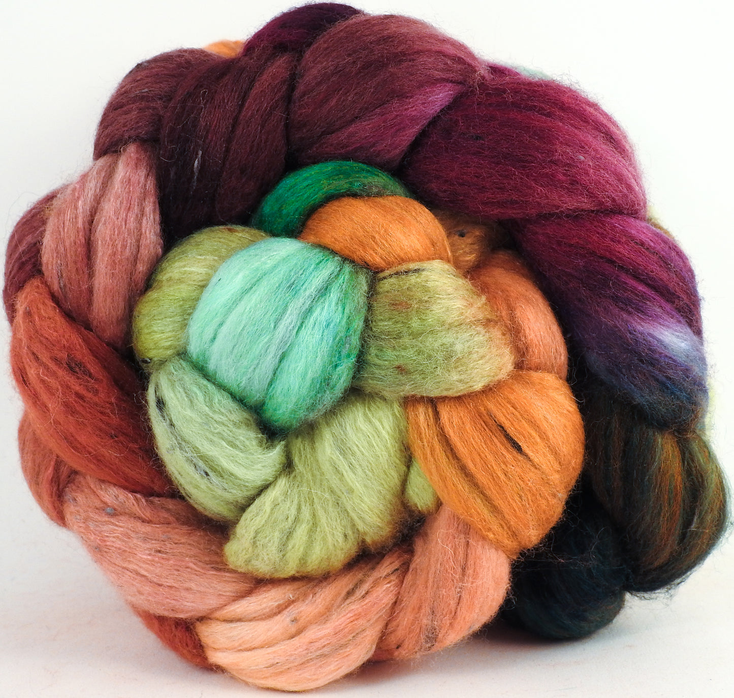 Batt in a Braid #49 - Icelandic Poppies (5.6 oz) - Polwarth/ Mulberry Silk/ Tweed Blend (50/25/25)