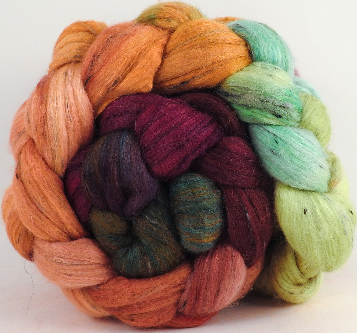 Batt in a Braid #49 - Icelandic Poppies (5.6 oz) - Polwarth/ Mulberry Silk/ Tweed Blend (50/25/25)