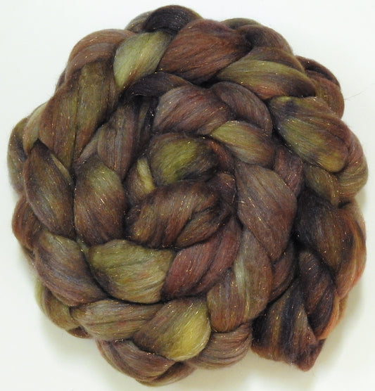 Driftwood -(5.3 oz)  Batt in a Braid #58-Superfine Merino/ Tussah silk/ Gold Stellina(65/25/10)