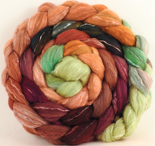 Batt in a Braid #17 - Icelandic Poppies -(5.5 oz.) Grey Corriedale/ Tussah silk/ Tencel (50/25/25)