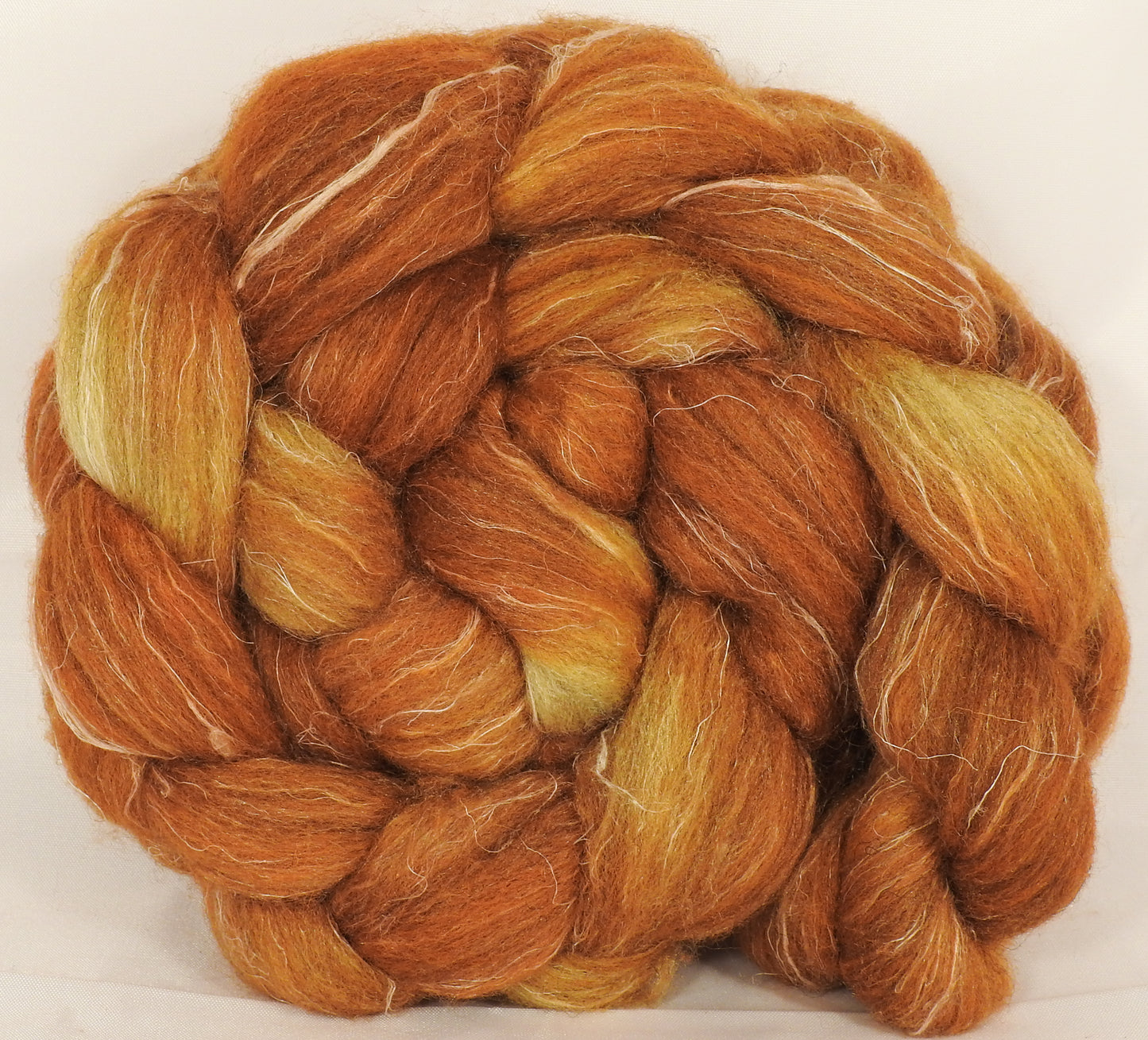 Batt in a Braid #38 - Honeycomb - (5.2 oz.)Shetland/ Falkland Merino / tussah silk/ flax (40/25/25/10) - Inglenook Fibers