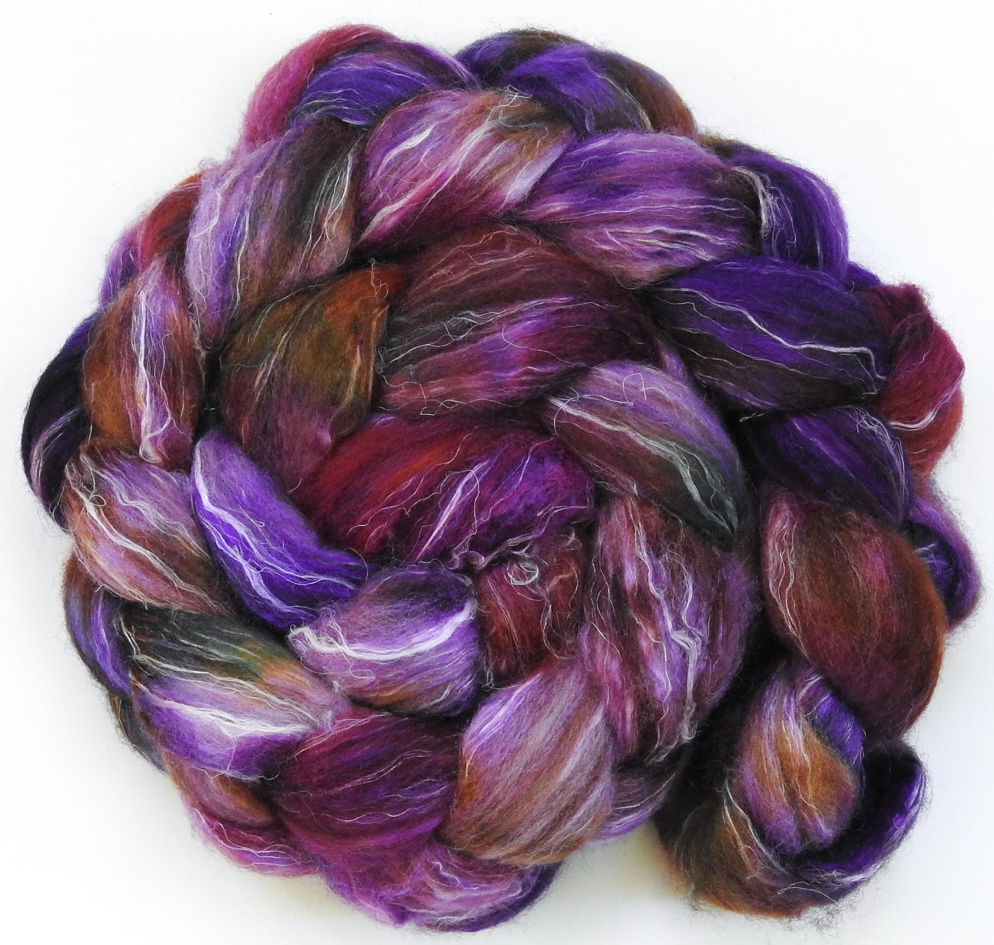 Echinacea (5.7 oz)-Fusion Series - Batt in a Braid #32 - Manx Loaghtan/ Wht Bfl / Tussah Silk/ Flax( 30/30/30/10)