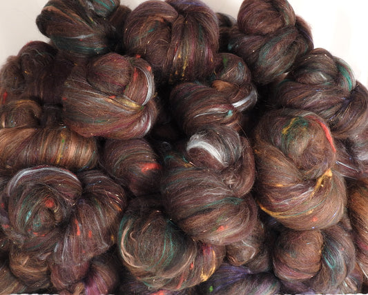 Chocolatier - Sticklebatts- ( 3.6 oz. ) YAK, Rambo, silk, alpaca , bamboo, angelina, silk noil - Inglenook Fibers