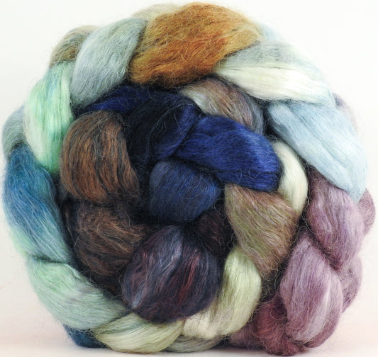 Hand-dyed wensleydale/ mulberry silk roving (65/35) - Downpour - (5.5 oz.)