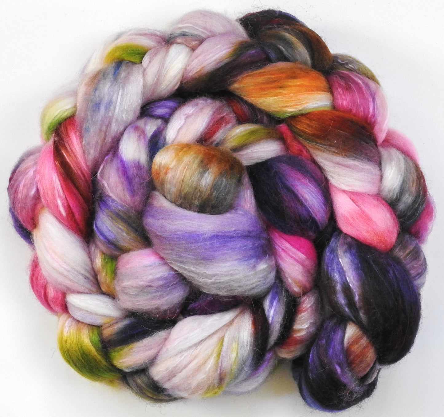 Crocus Pageant (5.6 oz) -Fusion Series- Batt in a Braid #5- Merino/ Camel/ silk/ faux cashmere/ firestar (25/25/25/12/12)