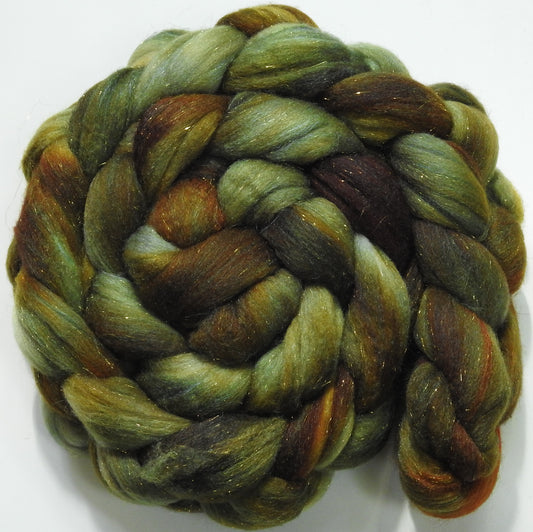 Bronze -(5.2 oz)  Batt in a Braid #58-Superfine Merino/ Tussah silk/ Gold Stellina(65/25/10)