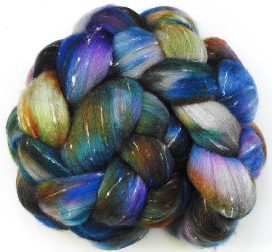 Flight of Fancy (4.5 oz) -Fusion Series- Batt in a Braid #42 - Polwarth/ Tweed Blend / Peduncle&Tussah Silk( 50/25/25)
