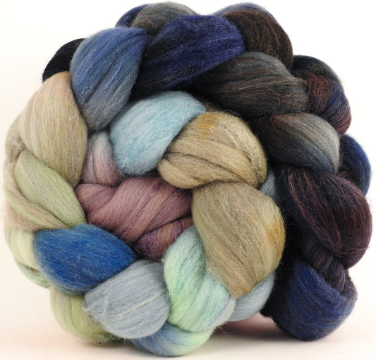 Hand dyed top for spinning - Downpour (5.4 oz.) Rambouillet /tussah silk (75/25)