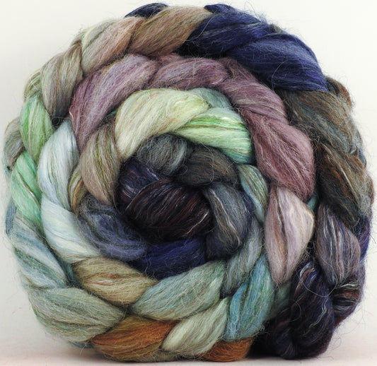 Batt in a Braid #31- Downpour -(5.4 oz. ) Polwarth/ Mulberry Silk / Baby Alpaca / Rainbow Firestar/ Tencel( 40/25/15/10/10)