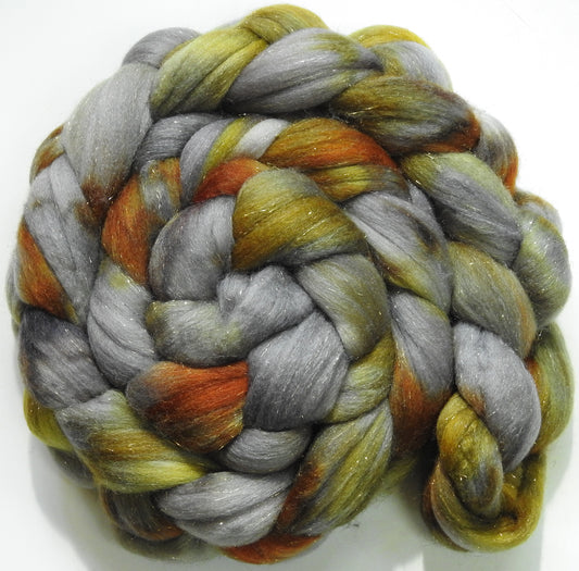 Metallurgy -(5.2 oz)  Batt in a Braid #58-Superfine Merino/ Tussah silk/ Gold Stellina(65/25/10)