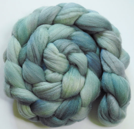 Silver Sage-(5.2 oz)  Batt in a Braid #58-Superfine Merino/ Tussah silk/ Gold Stellina(65/25/10)